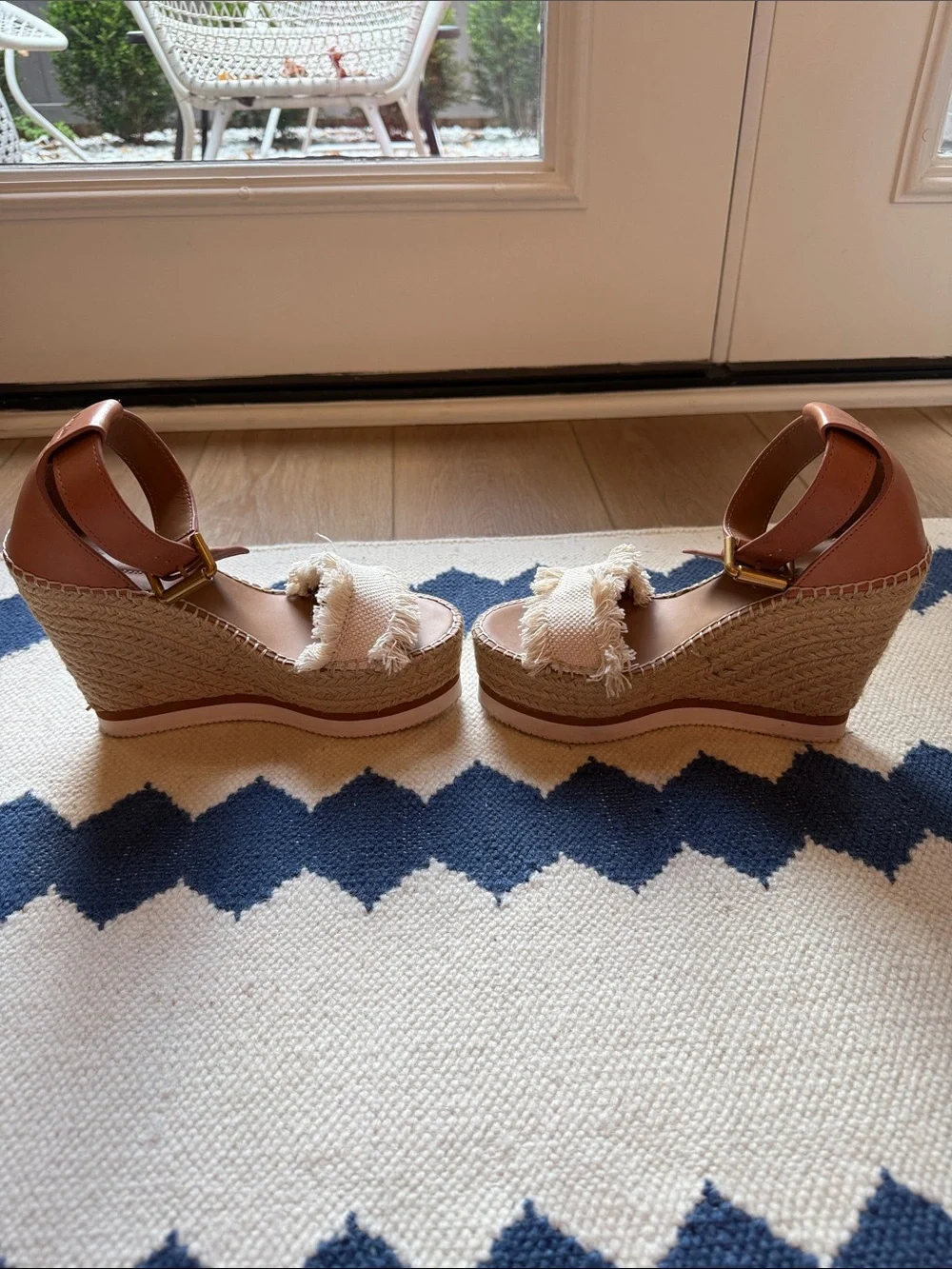 See By Chloe Brown and Cream Fringe Wedge Espadrilles